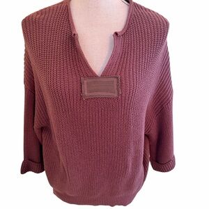 She + Sky Mocha Brown Open Knit Dolman Sleeve V-neck Very Mindful Sweater M